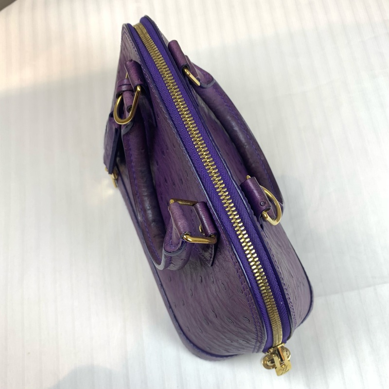 路易威登/Louis Vuitton Alma BB 金扣紫色鴕鳥皮貝殼包 珍藏稀有皮 配件：長肩帶，鎖頭，鑰匙 23.5x11.5x17.5cm-5