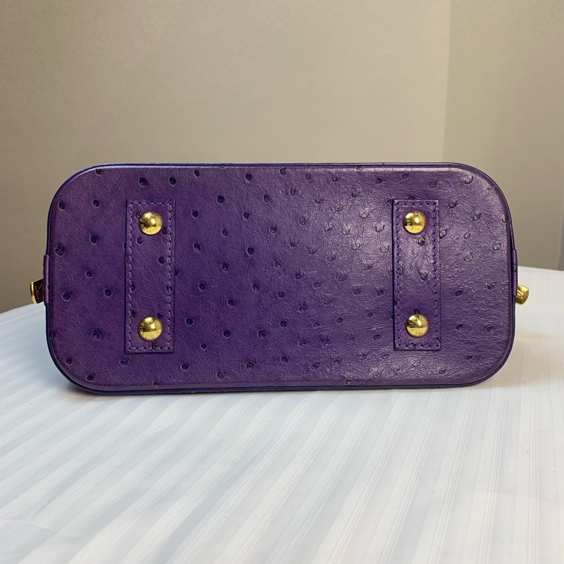 路易威登/Louis Vuitton Alma BB 金扣紫色鴕鳥皮貝殼包 珍藏稀有皮 配件：長肩帶，鎖頭，鑰匙 23.5x11.5x17.5cm-6