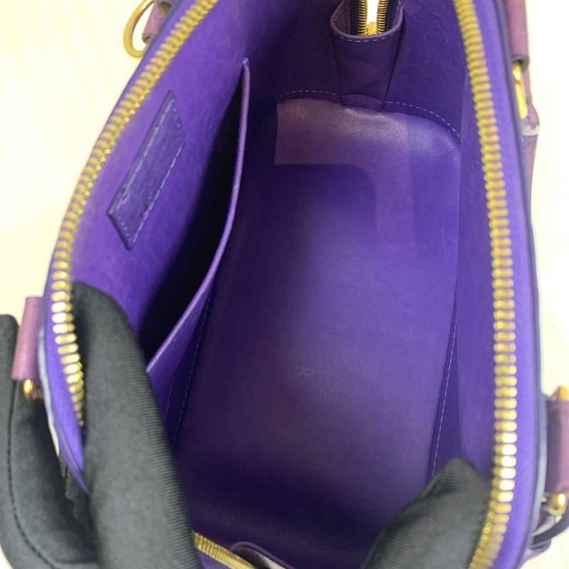 路易威登/Louis Vuitton Alma BB 金扣紫色鴕鳥皮貝殼包 珍藏稀有皮 配件：長肩帶，鎖頭，鑰匙 23.5x11.5x17.5cm-10