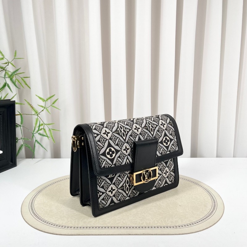 LV路易威登 DAUPHINE 黑色拼白色 1854老花 帆布拼牛皮達芙妮 容量適中 時尚高級-3