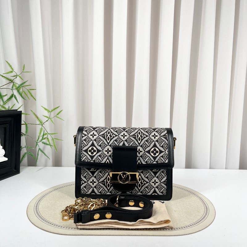 LV路易威登 DAUPHINE 黑色拼白色 1854老花 帆布拼牛皮達芙妮 容量適中 時尚高級-5