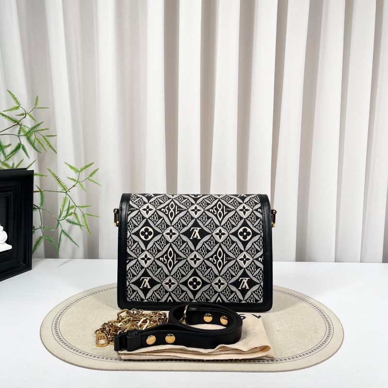 LV路易威登 DAUPHINE 黑色拼白色 1854老花 帆布拼牛皮達芙妮 容量適中 時尚高級-6