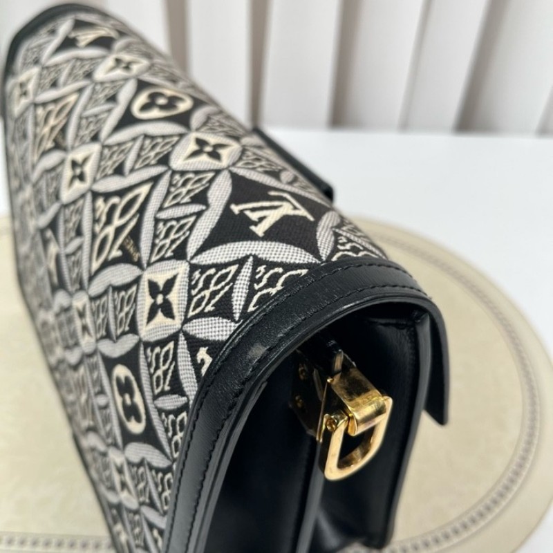 LV路易威登 DAUPHINE 黑色拼白色 1854老花 帆布拼牛皮達芙妮 容量適中 時尚高級-11