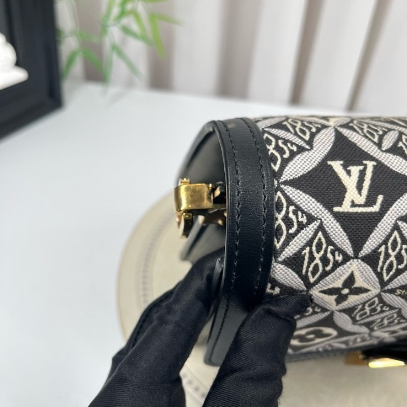 LV路易威登 DAUPHINE 黑色拼白色 1854老花 帆布拼牛皮達芙妮 容量適中 時尚高級-23