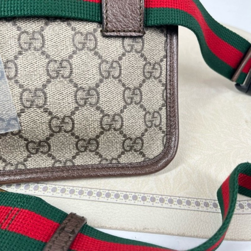 GUCCI古馳 Neo Vintage系列 燙金徽標老花滿印虎頭裝飾條紋肩帶 帆布拼皮 郵差包 腰包斜挎包 小號 烏木色/棕色-10