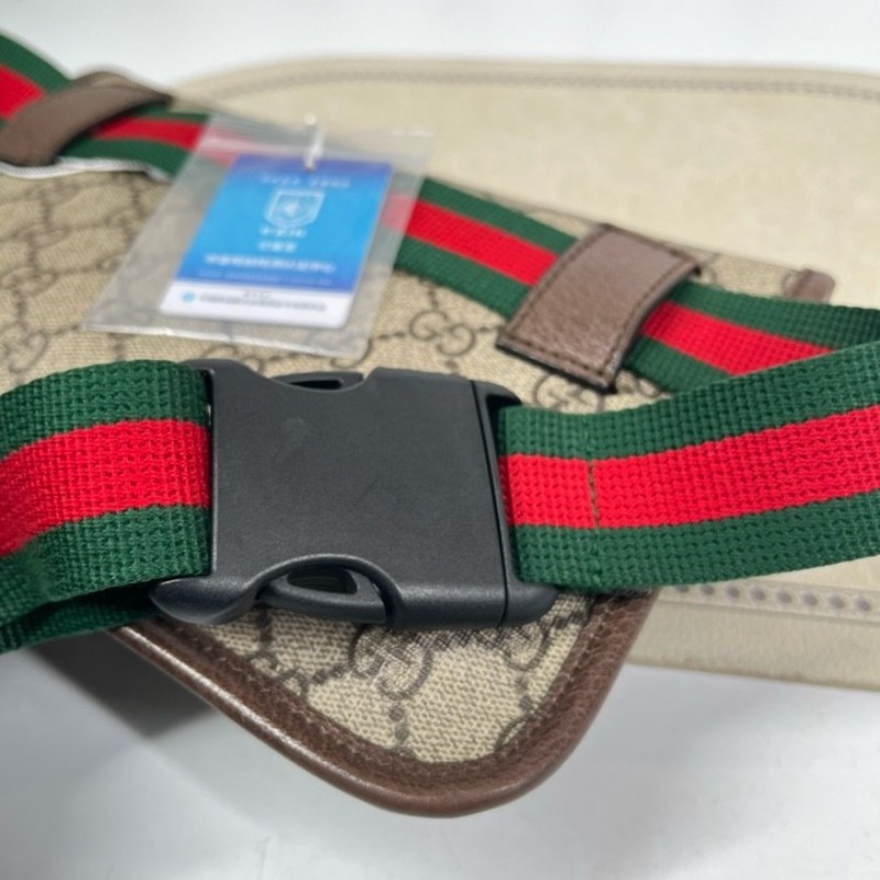 GUCCI古馳 Neo Vintage系列 燙金徽標老花滿印虎頭裝飾條紋肩帶 帆布拼皮 郵差包 腰包斜挎包 小號 烏木色/棕色-12