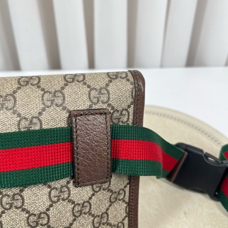 GUCCI古馳 Neo Vintage系列 燙金徽標老花滿印虎頭裝飾條紋肩帶 帆布拼皮 郵差包 腰包斜挎包 小號 烏木色/棕色-15