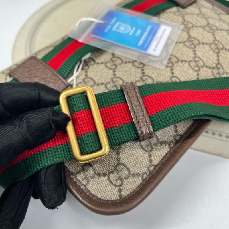 GUCCI古馳 Neo Vintage系列 燙金徽標老花滿印虎頭裝飾條紋肩帶 帆布拼皮 郵差包 腰包斜挎包 小號 烏木色/棕色-20