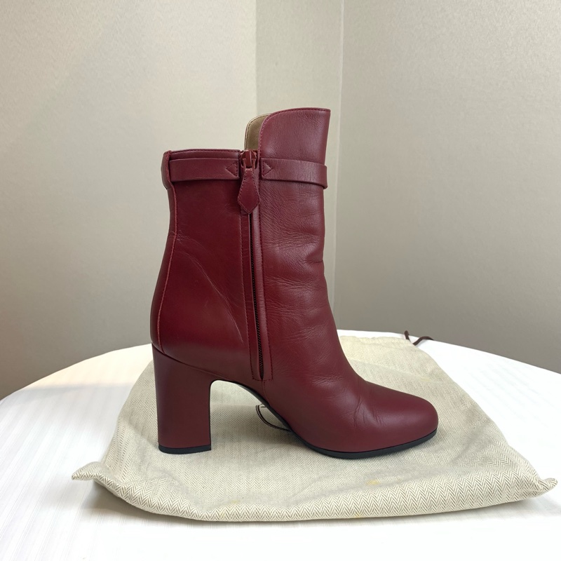 Hermes/愛馬仕 女士酒紅色Kelly全皮高跟靴子短靴 配件:盒子,塵袋 37碼-4