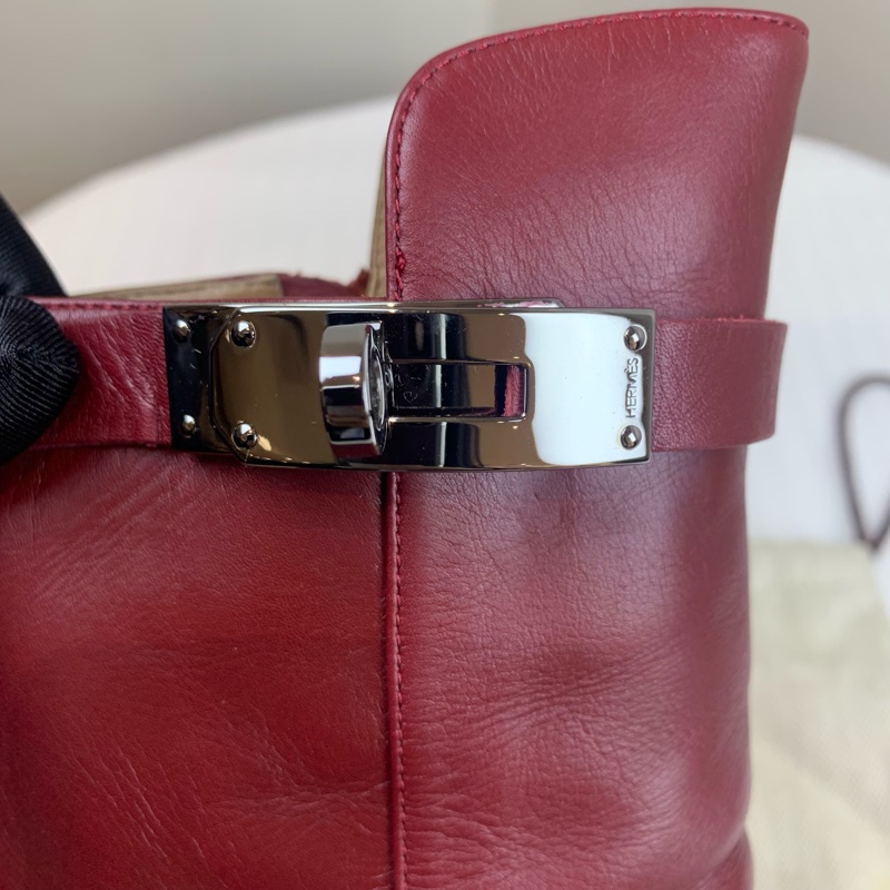 Hermes/愛馬仕 女士酒紅色Kelly全皮高跟靴子短靴 配件:盒子,塵袋 37碼-5