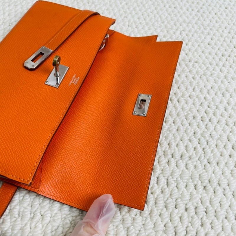 Hermes 爱马仕 Kelly長款錢包 銀扣 Epsom小牛皮 銀扣 女款 框Q刻-15