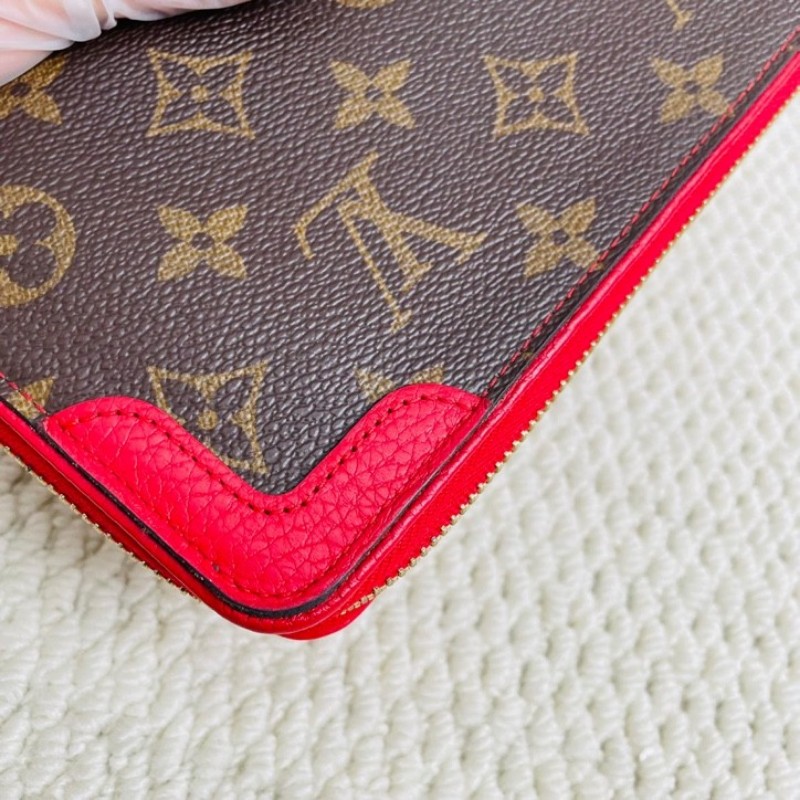 LV 路易威登 經典老花 紅色拼皮長款錢包 上手氣質顯白 經典款式-7