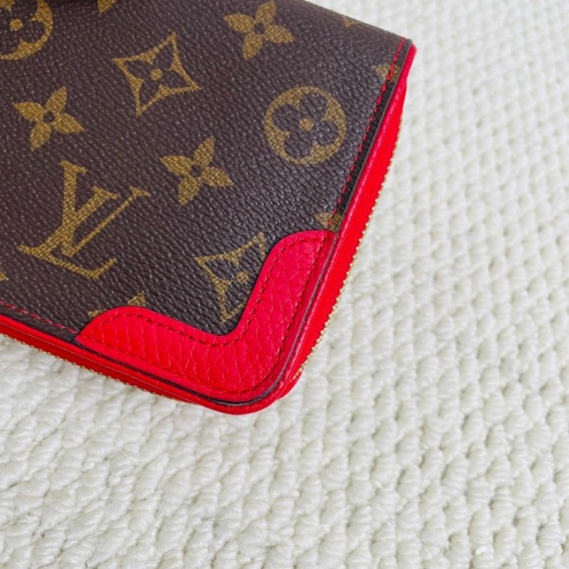 LV 路易威登 經典老花 紅色拼皮長款錢包 上手氣質顯白 經典款式-8