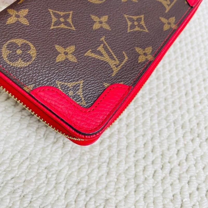 LV 路易威登 經典老花 紅色拼皮長款錢包 上手氣質顯白 經典款式-9