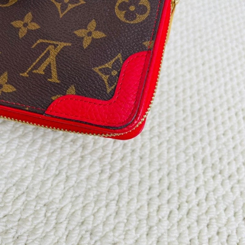 LV 路易威登 經典老花 紅色拼皮長款錢包 上手氣質顯白 經典款式-10