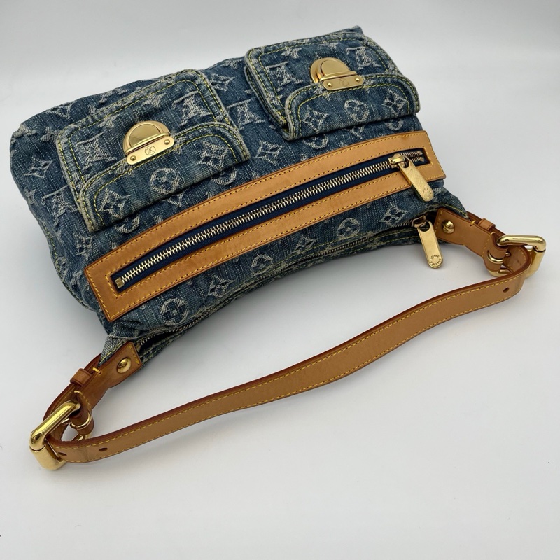 「JL精品代購」LV藍色牛仔丹寧曼哈頓單肩腋下包-5