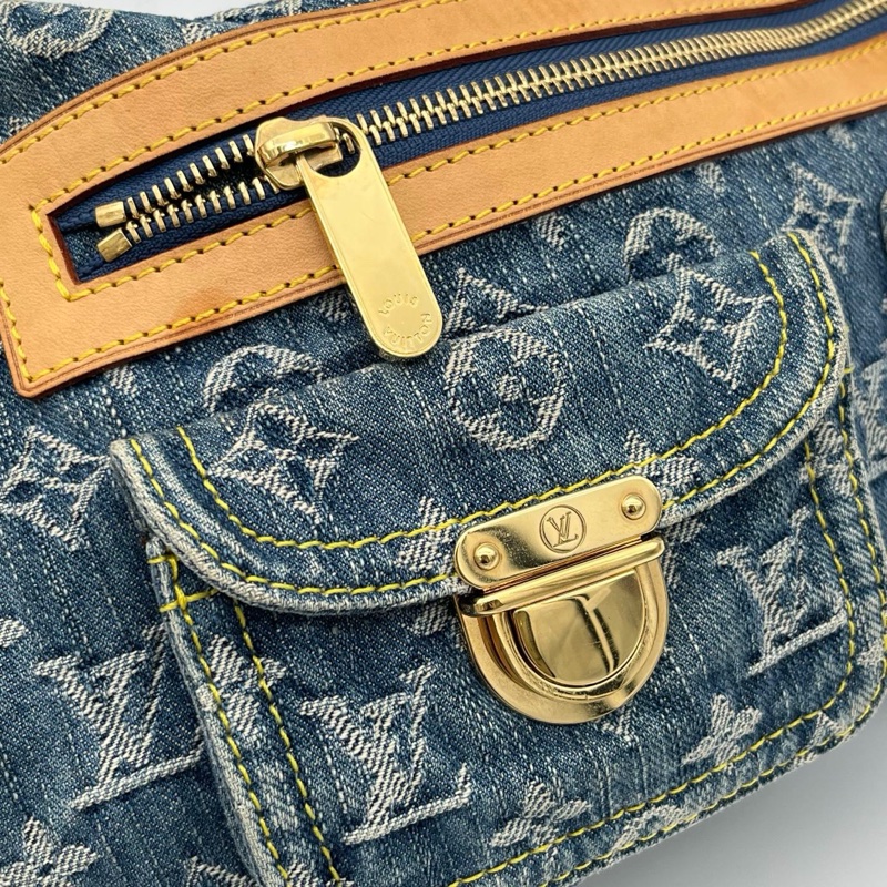 「JL精品代購」LV藍色牛仔丹寧曼哈頓單肩腋下包-9
