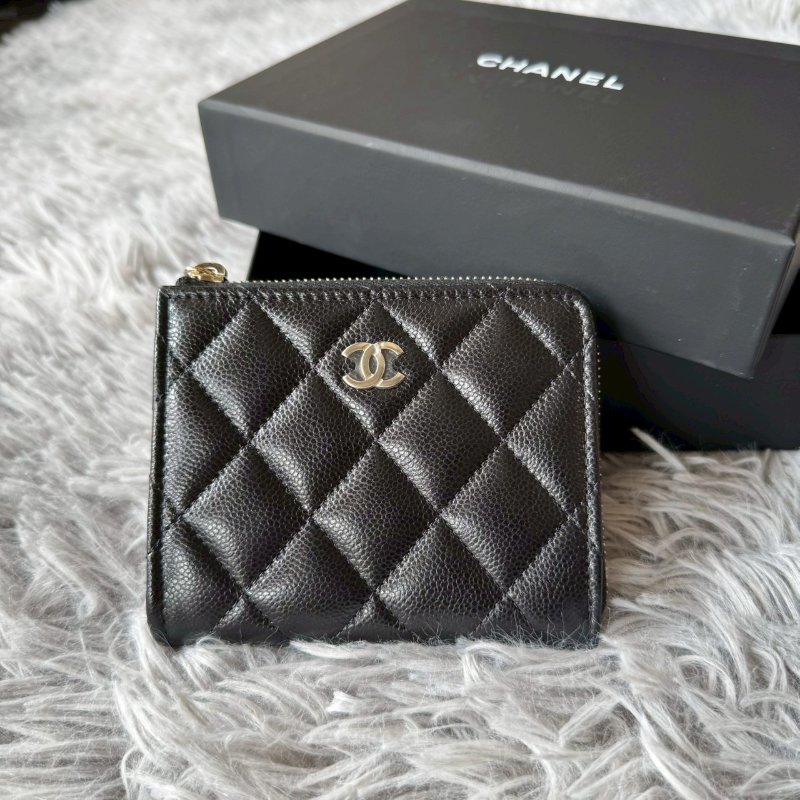 CHANEL L 型拉鍊 經典 魚子醬 小牛皮 零錢包 卡包 AP3999-0