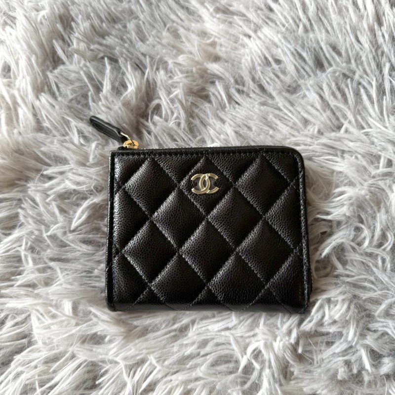 CHANEL L 型拉鍊 經典 魚子醬 小牛皮 零錢包 卡包 AP3999-5