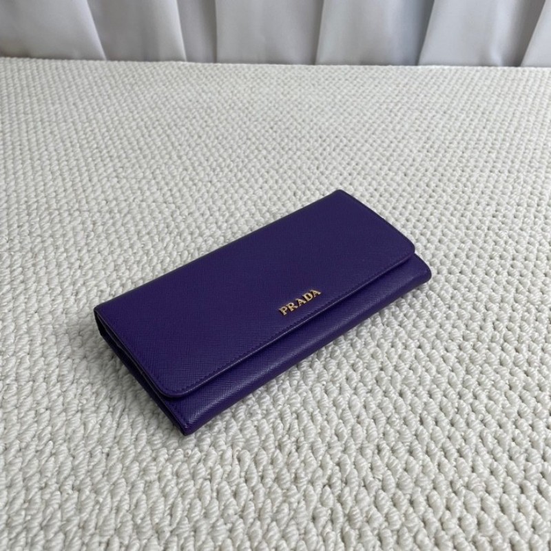 普拉達  Prada 長款翻蓋錢包 十字紋牛皮，金色logo和五金，卡位多 拉鏈順滑 實用性強。-3