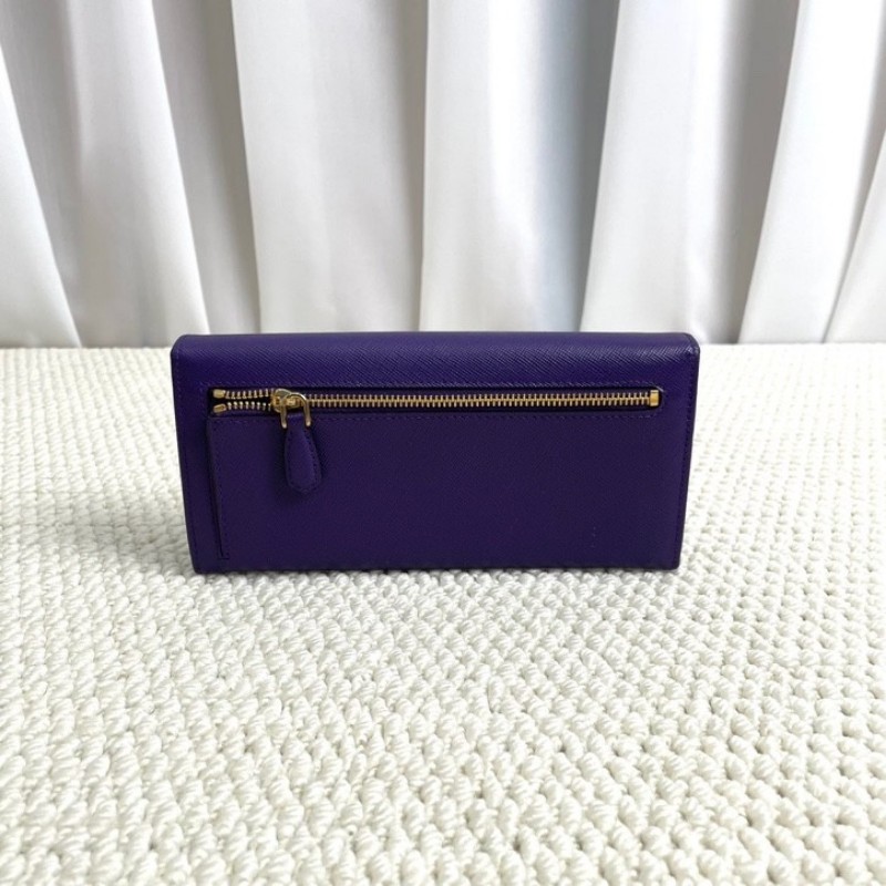 普拉達  Prada 長款翻蓋錢包 十字紋牛皮，金色logo和五金，卡位多 拉鏈順滑 實用性強。-6