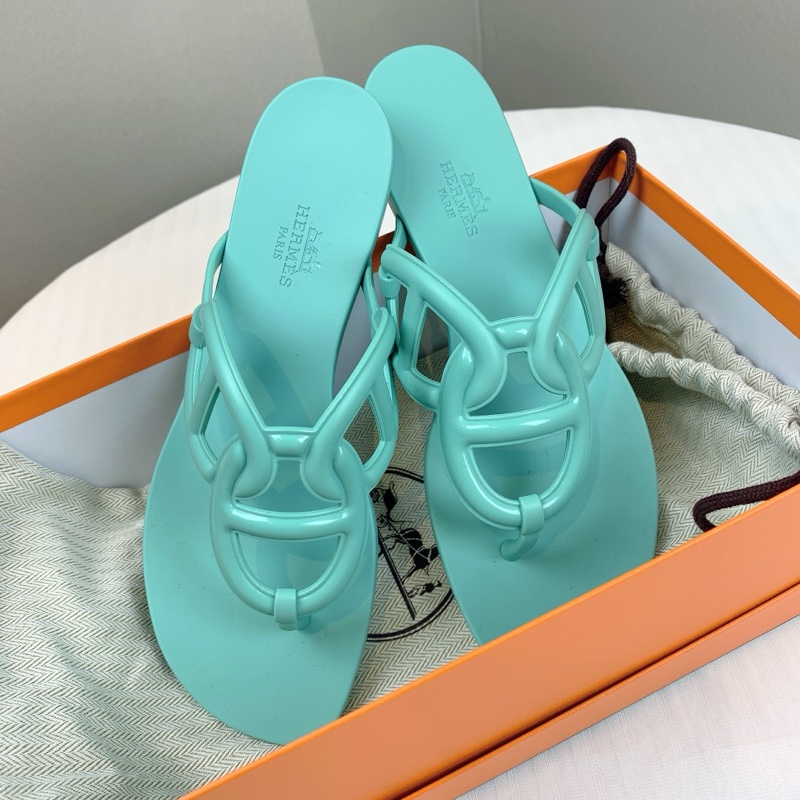 愛馬仕/Hermes Egerie 全新未使用女士藍色豬鼻子人字拖涼鞋 清爽的Tiffany藍超適合夏天 配件:盒子,塵袋 36碼-0