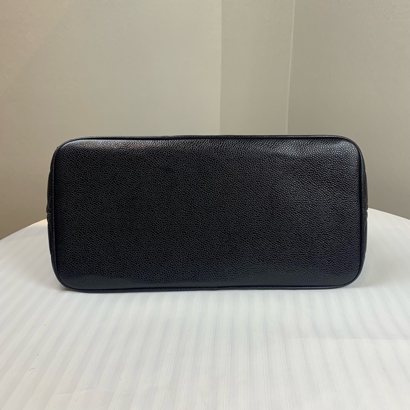 香奈兒/Chanel Hilton 金扣黑色希爾頓單肩托特包 經典菱格紋荔枝皮30x15x24cm-5