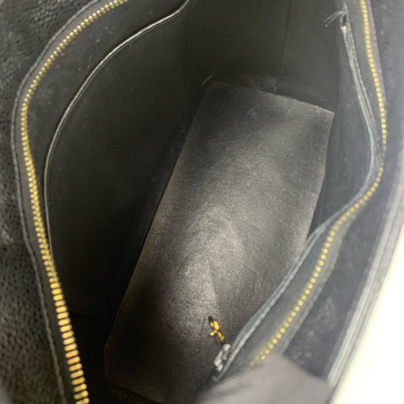 香奈兒/Chanel Hilton 金扣黑色希爾頓單肩托特包 經典菱格紋荔枝皮30x15x24cm-8