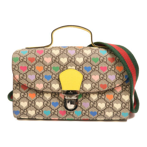 GUCCI 塗層帆布Children GG Supreme銀扣手挽肩背兩用袋