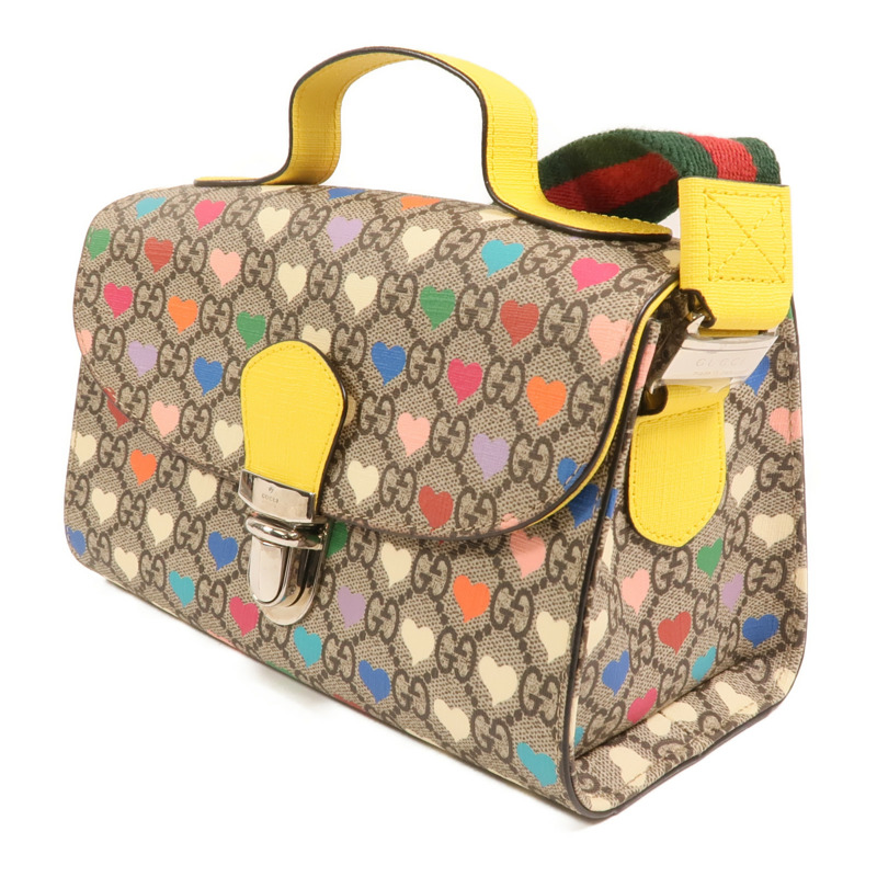 GUCCI 塗層帆布Children GG Supreme銀扣手挽肩背兩用袋-2