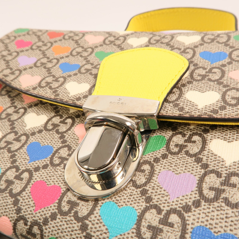 GUCCI 塗層帆布Children GG Supreme銀扣手挽肩背兩用袋-10