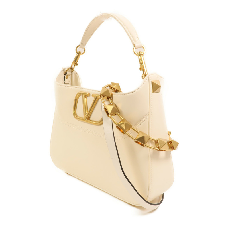 Valentino 牛皮皮革Stud Sign V Logo Bag金扣手挽肩背兩用袋-2