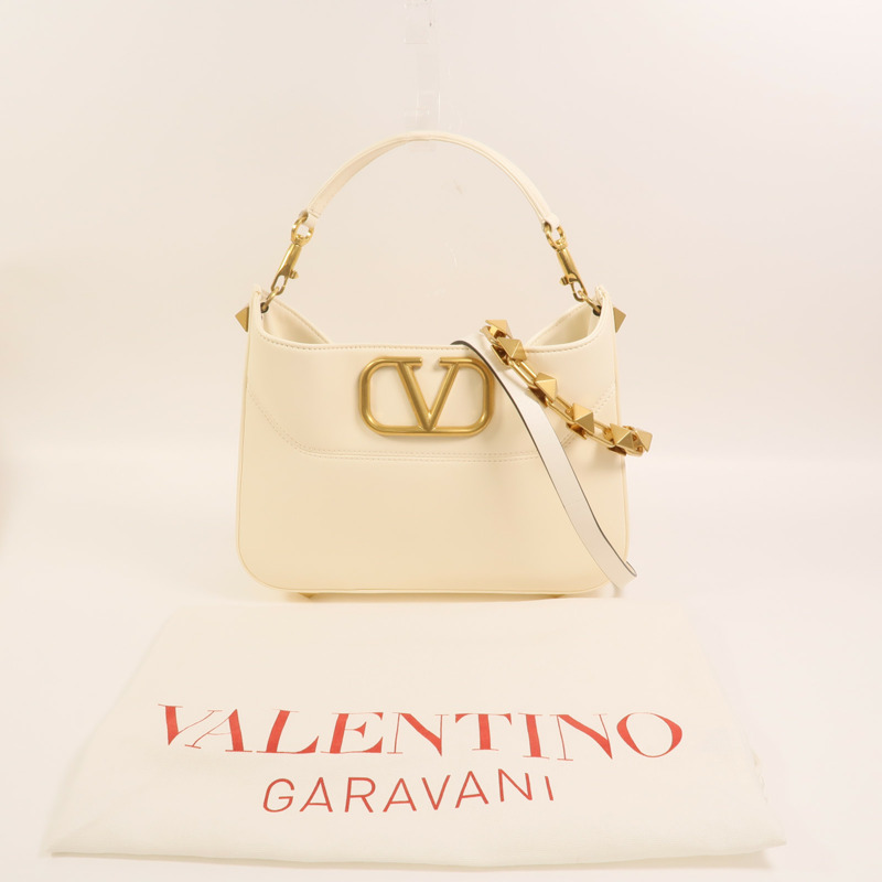 Valentino 牛皮皮革Stud Sign V Logo Bag金扣手挽肩背兩用袋-7