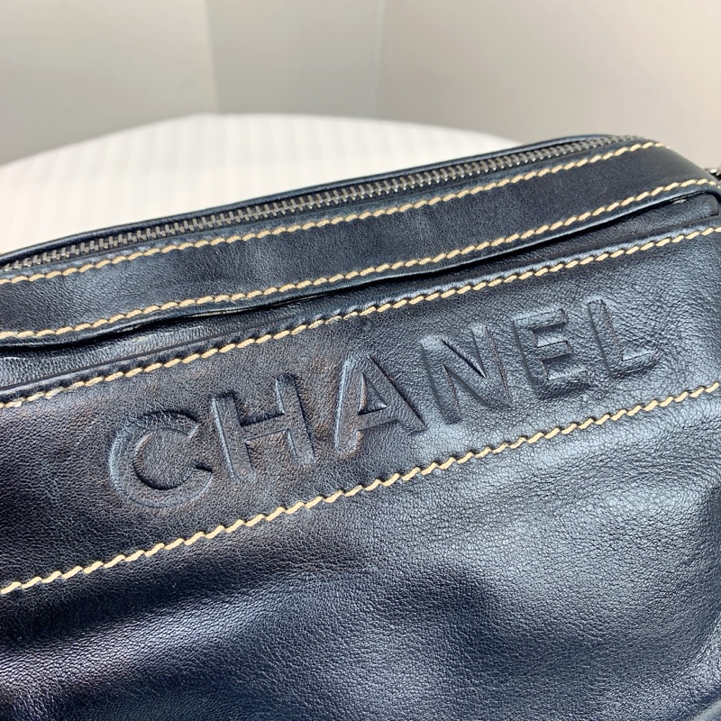 香奈兒/Chanel 中古銀扣黑色羊皮手風琴包 帥氣十足的機車包30x17x13cm-2
