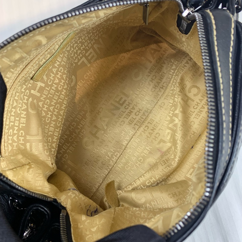 香奈兒/Chanel 中古銀扣黑色羊皮手風琴包 帥氣十足的機車包30x17x13cm-8