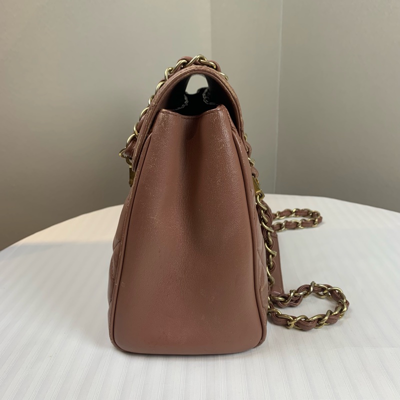 香奈兒/Chanel 金扣奶茶色CF口蓋包 顏色溫柔 有型不易撞款32x20x10cm-4