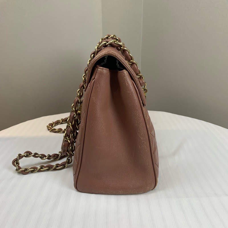 香奈兒/Chanel 金扣奶茶色CF口蓋包 顏色溫柔 有型不易撞款32x20x10cm-5