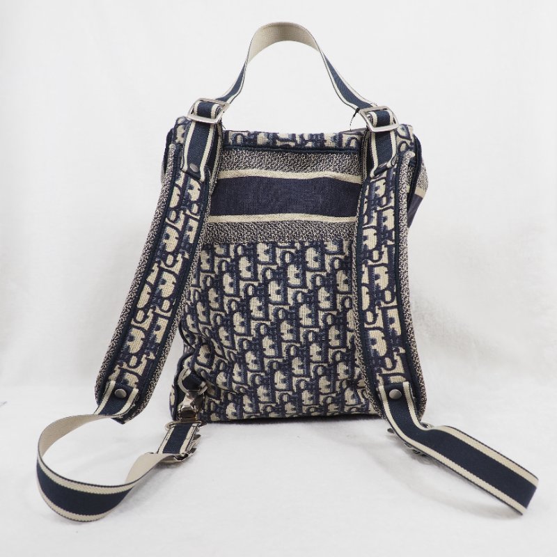 Christian Dior DiorCamp Oblique Backpack 迪奧藍色老花提花郵差背包雙肩包-4