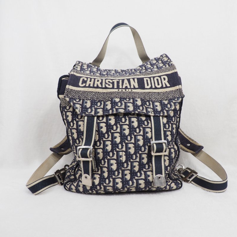 Christian Dior DiorCamp Oblique Backpack 迪奧藍色老花提花郵差背包雙肩包-6