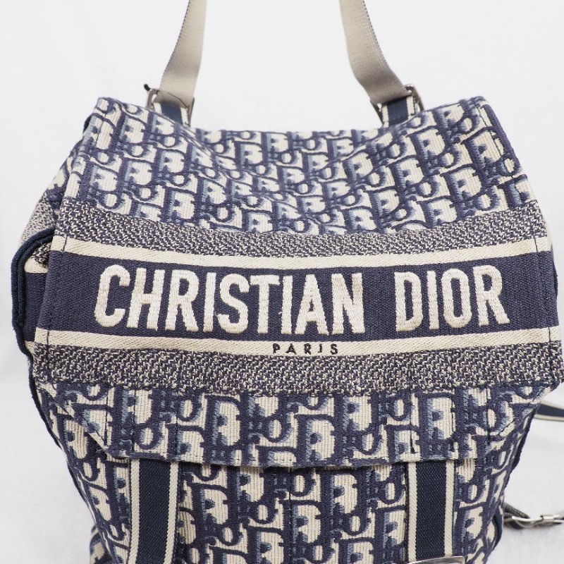 Christian Dior DiorCamp Oblique Backpack 迪奧藍色老花提花郵差背包雙肩包-7