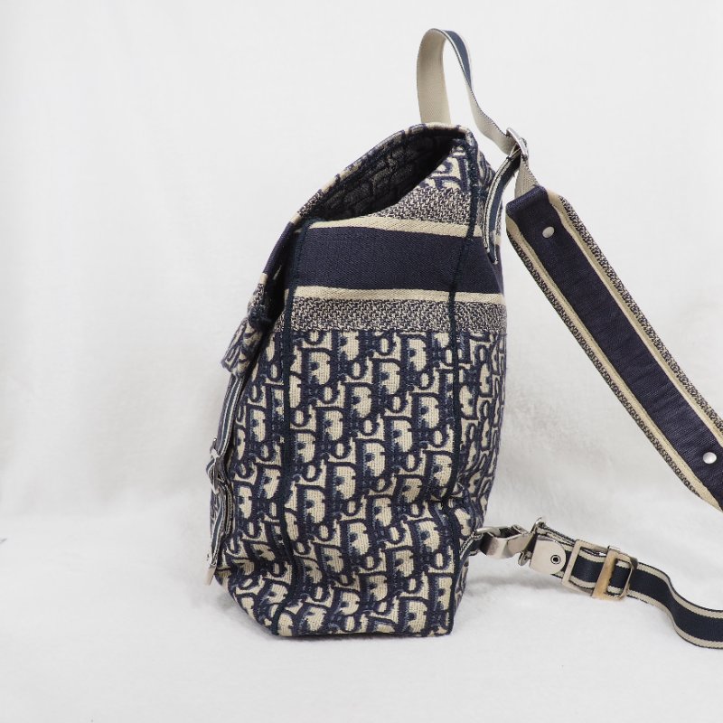 Christian Dior DiorCamp Oblique Backpack 迪奧藍色老花提花郵差背包雙肩包-9