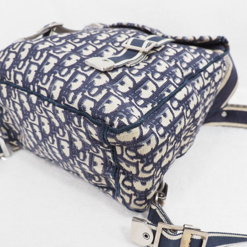 Christian Dior DiorCamp Oblique Backpack 迪奧藍色老花提花郵差背包雙肩包-13