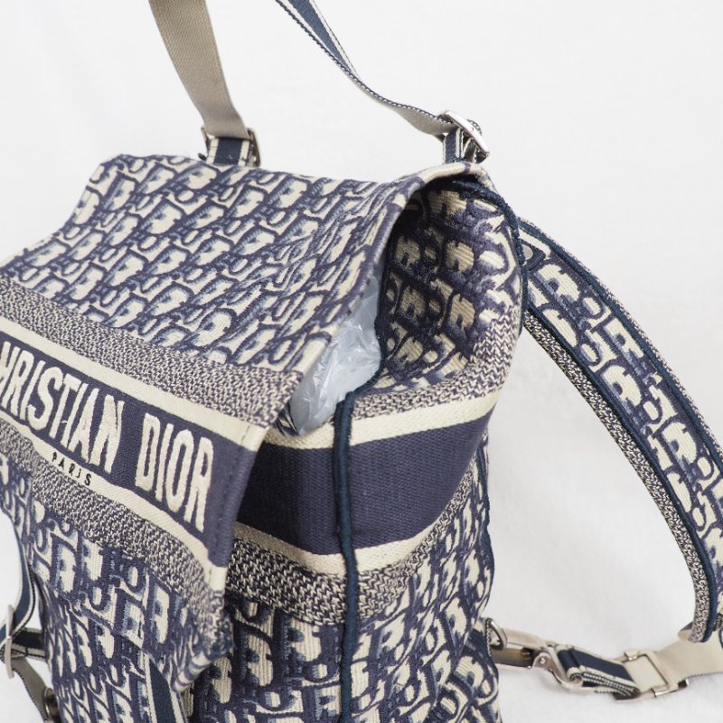 Christian Dior DiorCamp Oblique Backpack 迪奧藍色老花提花郵差背包雙肩包-31