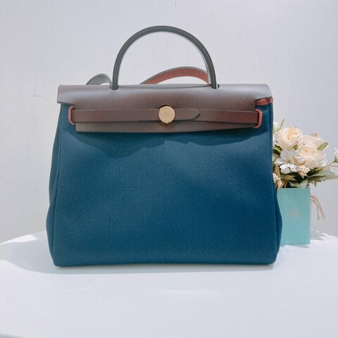 TW4782	Hermes 愛馬仕小號經典兩用包包 Herbag 31 Canvas Rouge H x Bleu Nuit x GHW