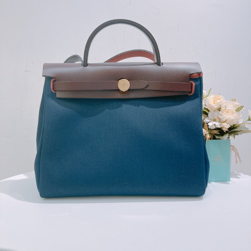 TW4782	Hermes 愛馬仕小號經典兩用包包 Herbag 31 Canvas Rouge H x Bleu Nuit x GHW-0