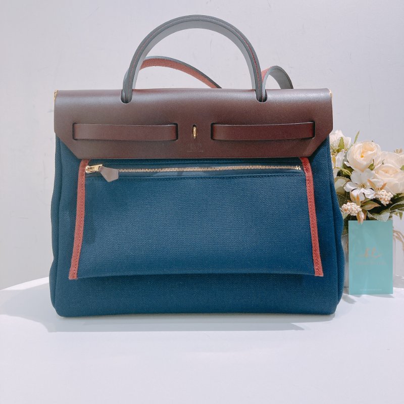 TW4782	Hermes 愛馬仕小號經典兩用包包 Herbag 31 Canvas Rouge H x Bleu Nuit x GHW-1