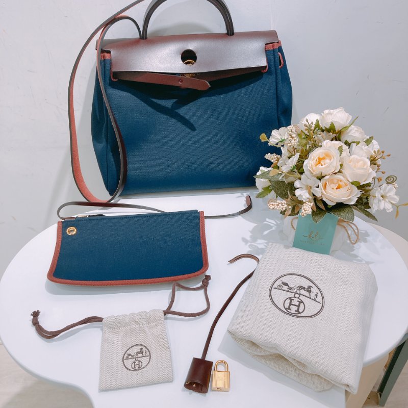 TW4782	Hermes 愛馬仕小號經典兩用包包 Herbag 31 Canvas Rouge H x Bleu Nuit x GHW-19