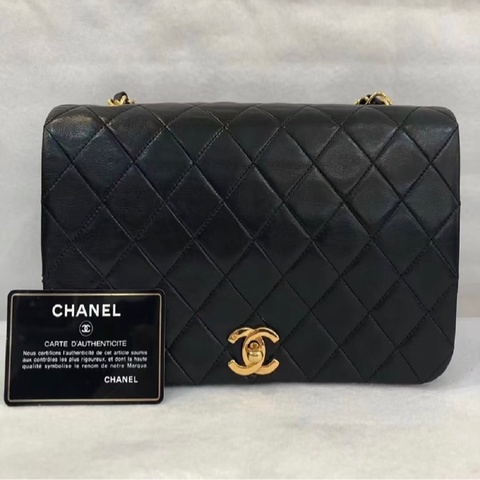 「JL精品代購」 9新 Chanel 香奈兒 黑金翻蓋羊皮鏈條單肩包
