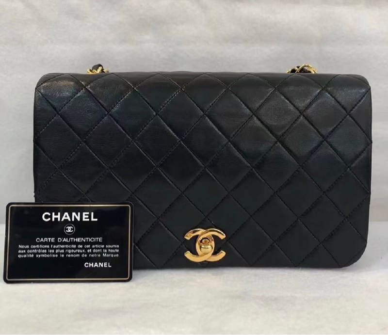 「JL精品代購」 9新 Chanel 香奈兒 黑金翻蓋羊皮鏈條單肩包-0