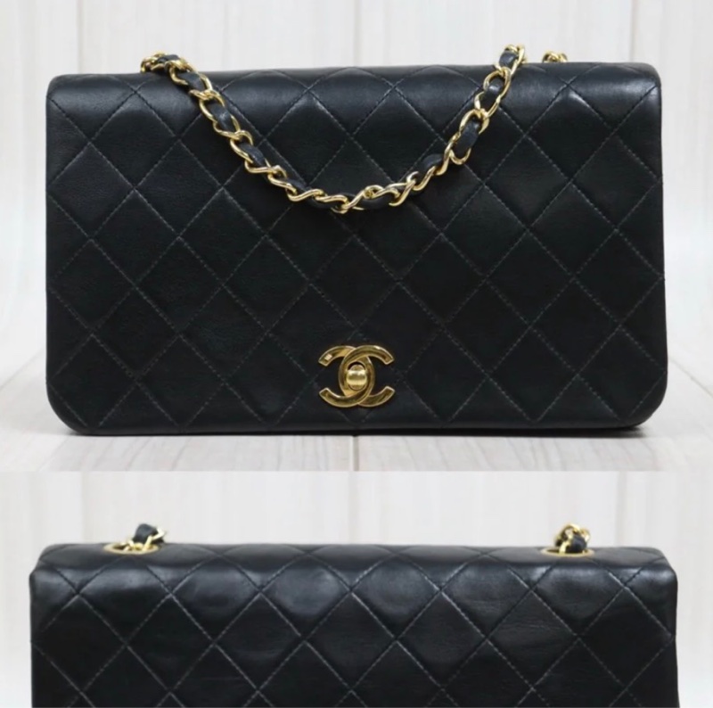 「JL精品代購」 9新 Chanel 香奈兒 黑金翻蓋羊皮鏈條單肩包-2